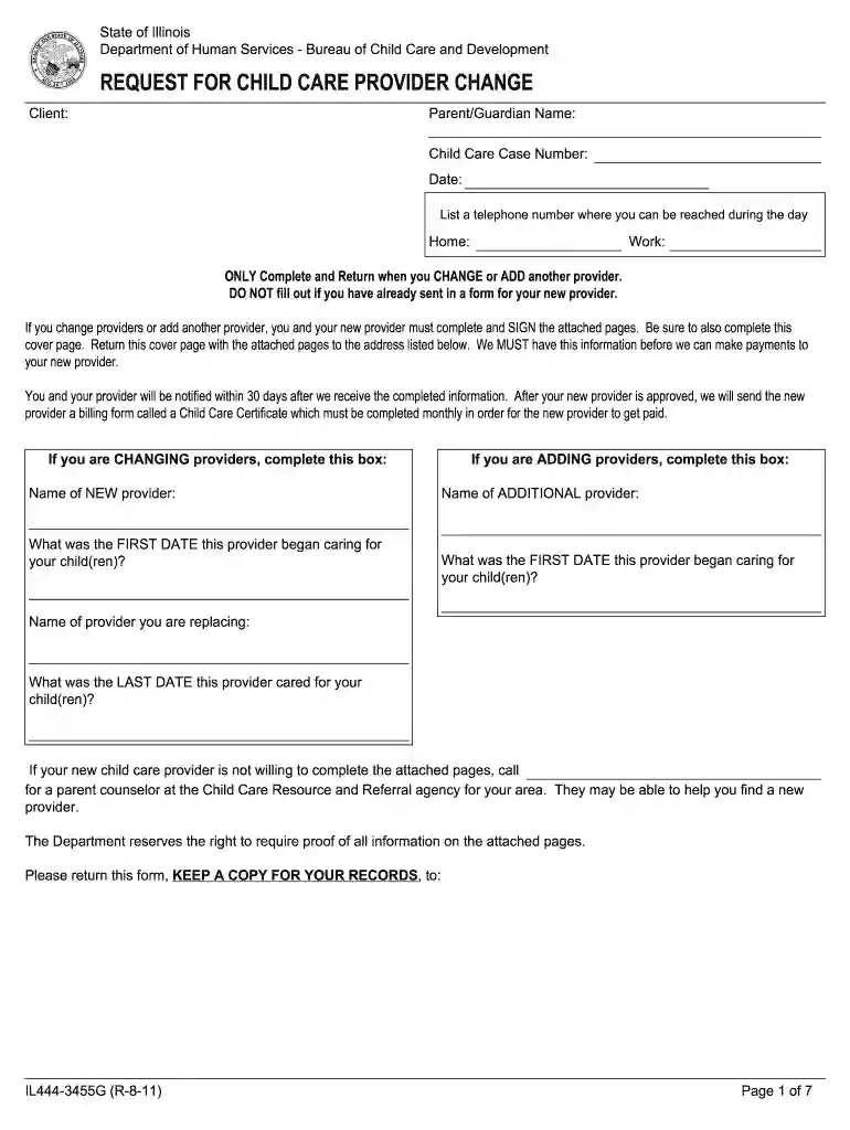 change of provider form Preview on Page 1