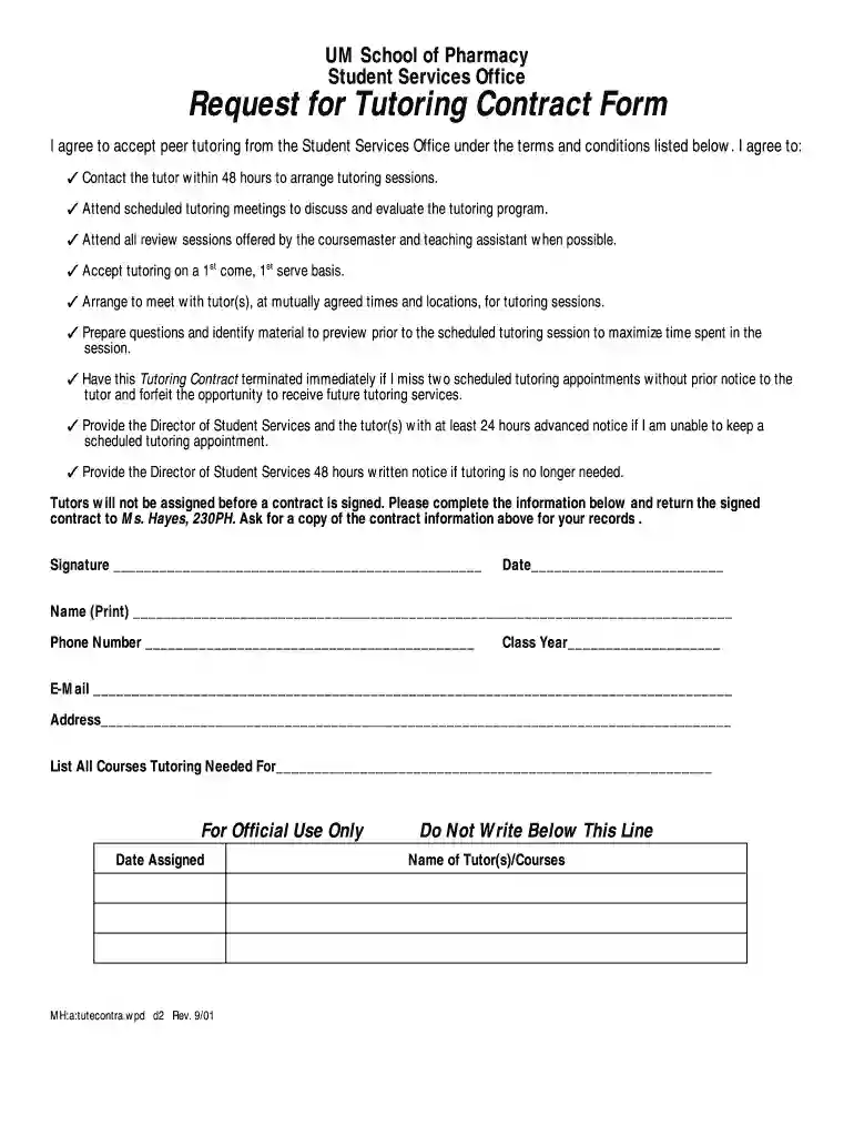 tutoring contract template word Preview on Page 1