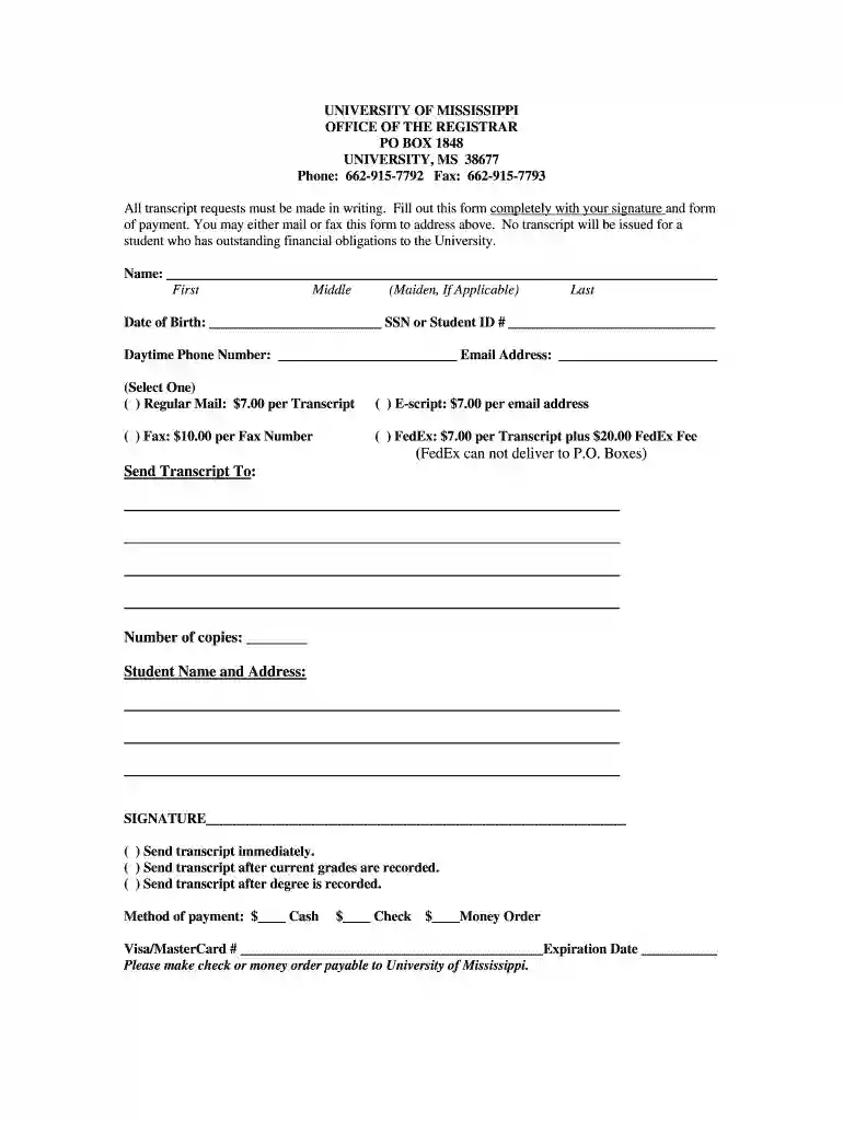 ole miss transcript request Preview on Page 1