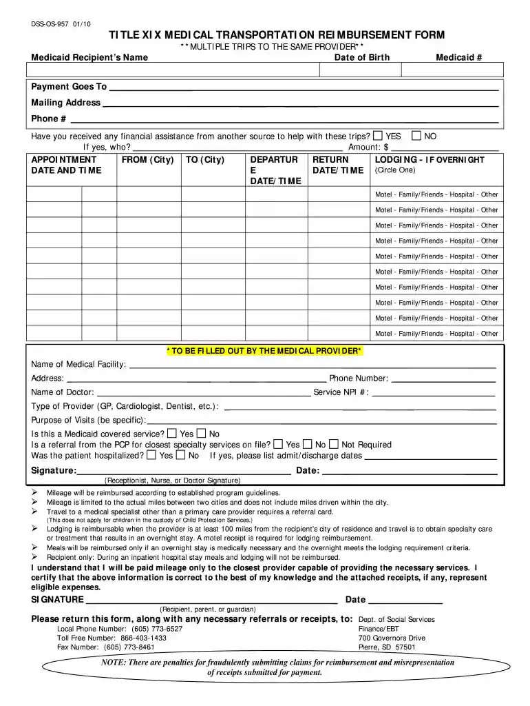 medicaid mileage reimbursement form Preview on Page 1