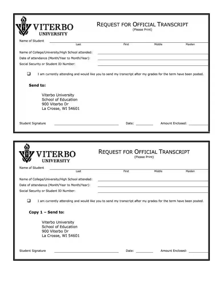 viterbo university transcript request Preview on Page 1