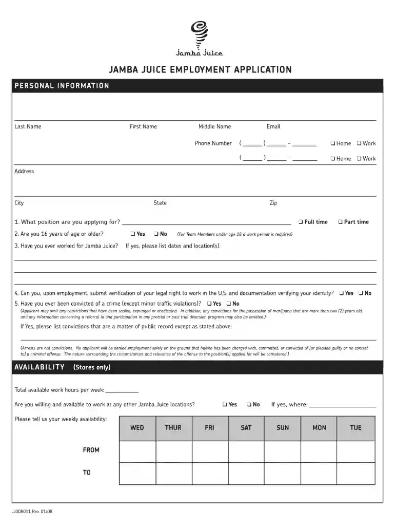 jamba juice application pdf Preview on Page 1