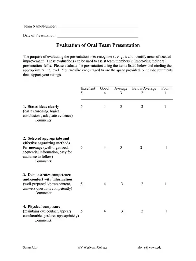 evaluating a presentation checklist Preview on Page 1