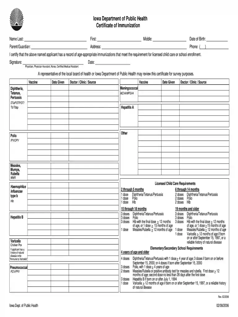 iowa department of public health certificate of immunization Preview on Page 1