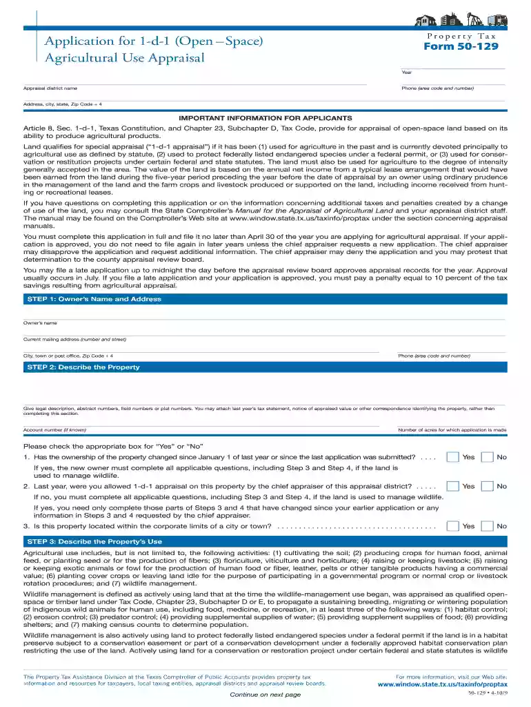 online application property tax form 50 129 2010 Preview on Page 1