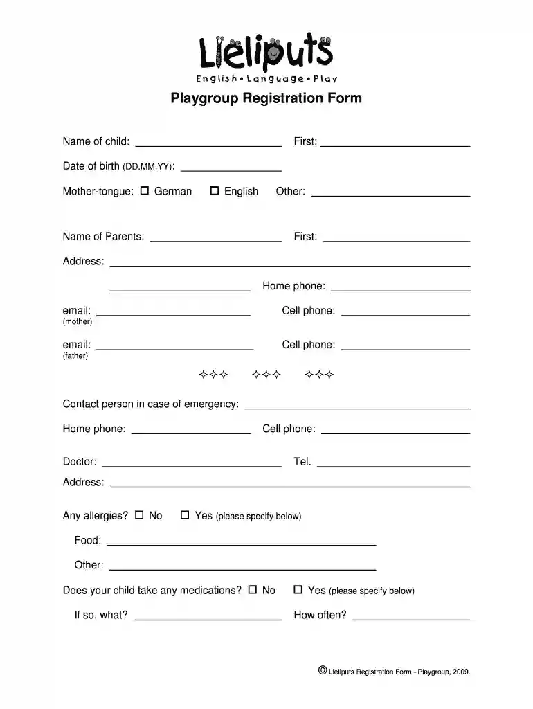 playgroup registration form Preview on Page 1