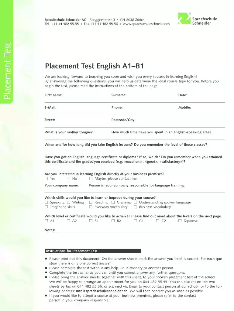 a1 a2 placement test pdf Preview on Page 1
