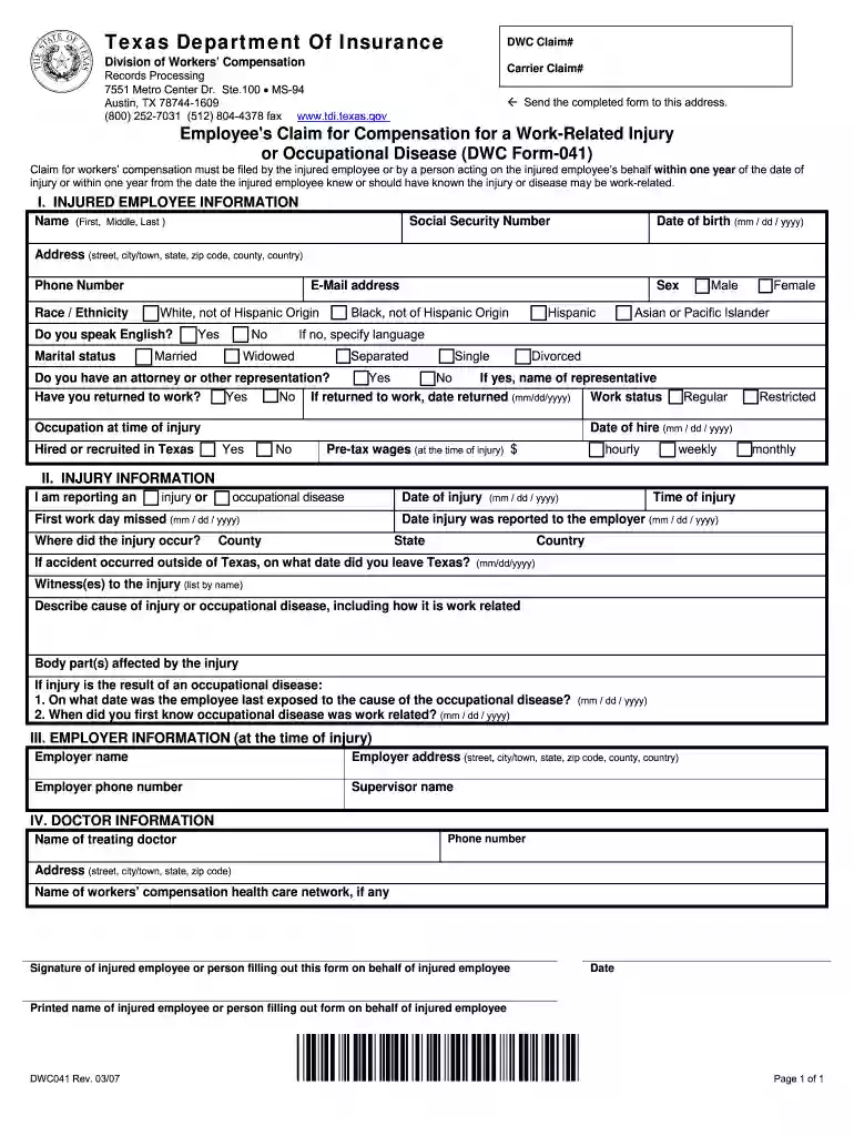 dwc form 041 online Preview on Page 1