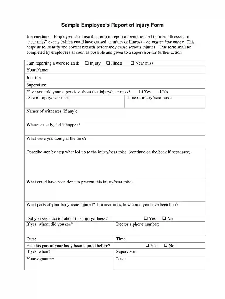 job injury report form Preview on Page 1