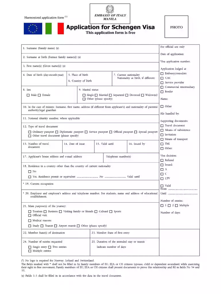 italy visa application form Preview on Page 1