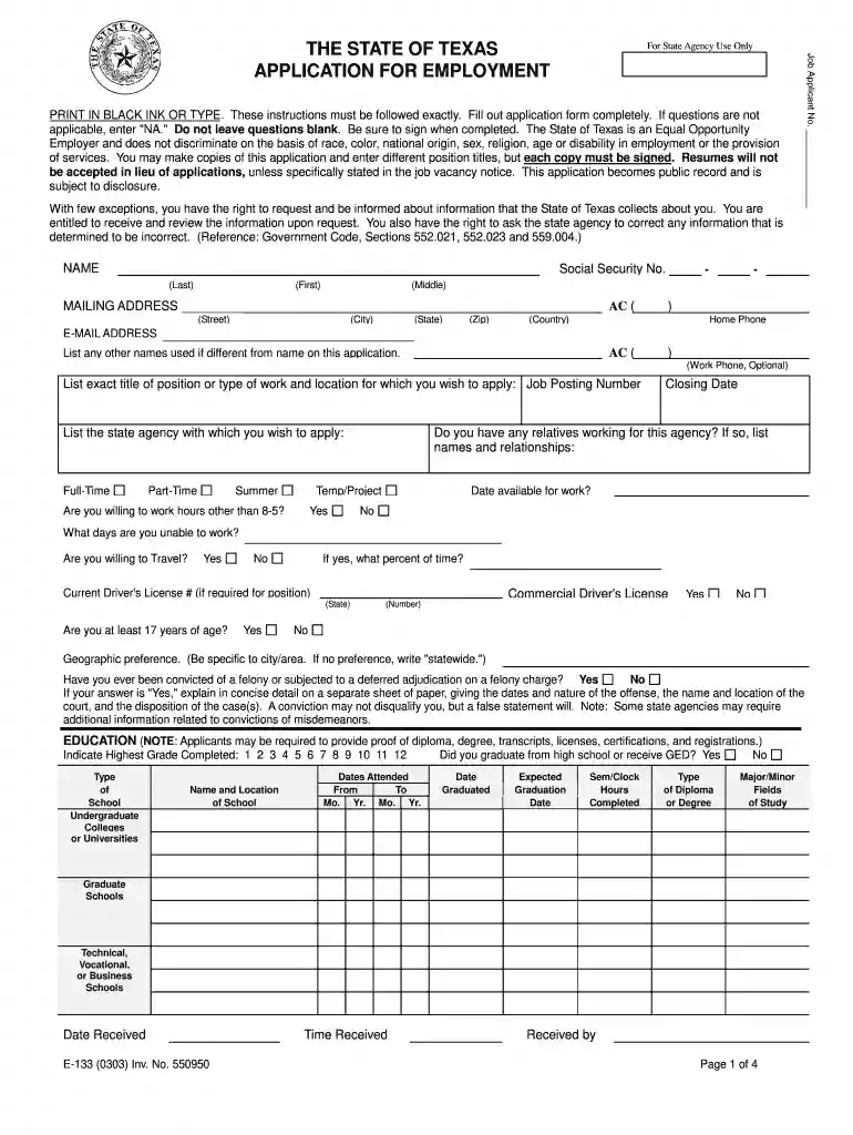 state of texas e 133 form Preview on Page 1