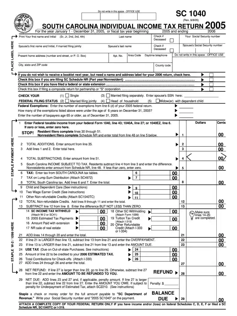2005 sc tax form Preview on Page 1