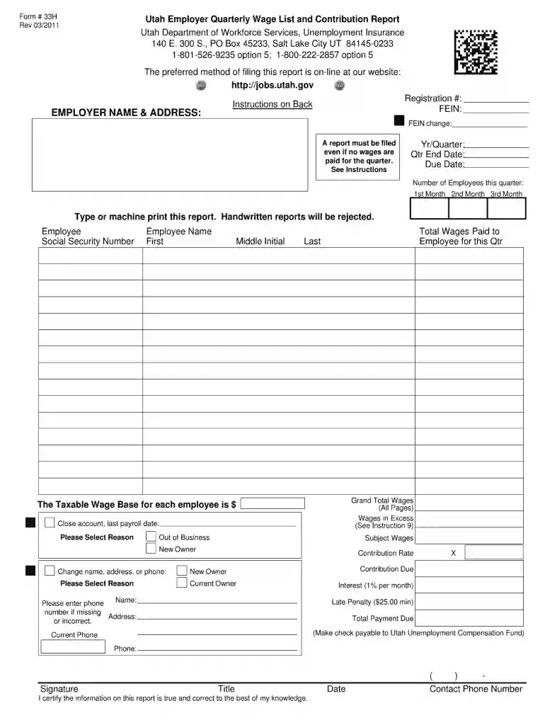 utah form 33h Preview on Page 1