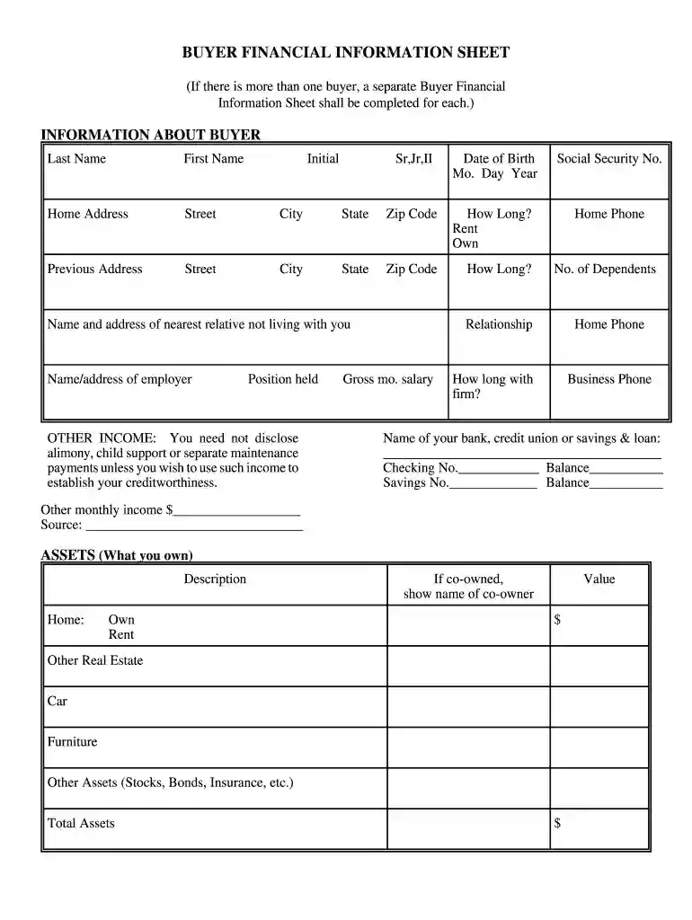 real estate buyer information form pdf Preview on Page 1