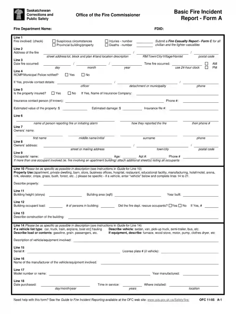 fire report template Preview on Page 1