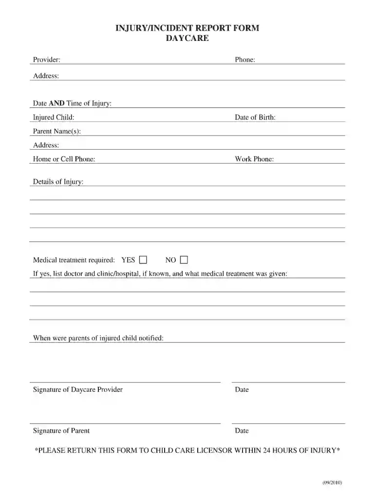 daycare incident report Preview on Page 1
