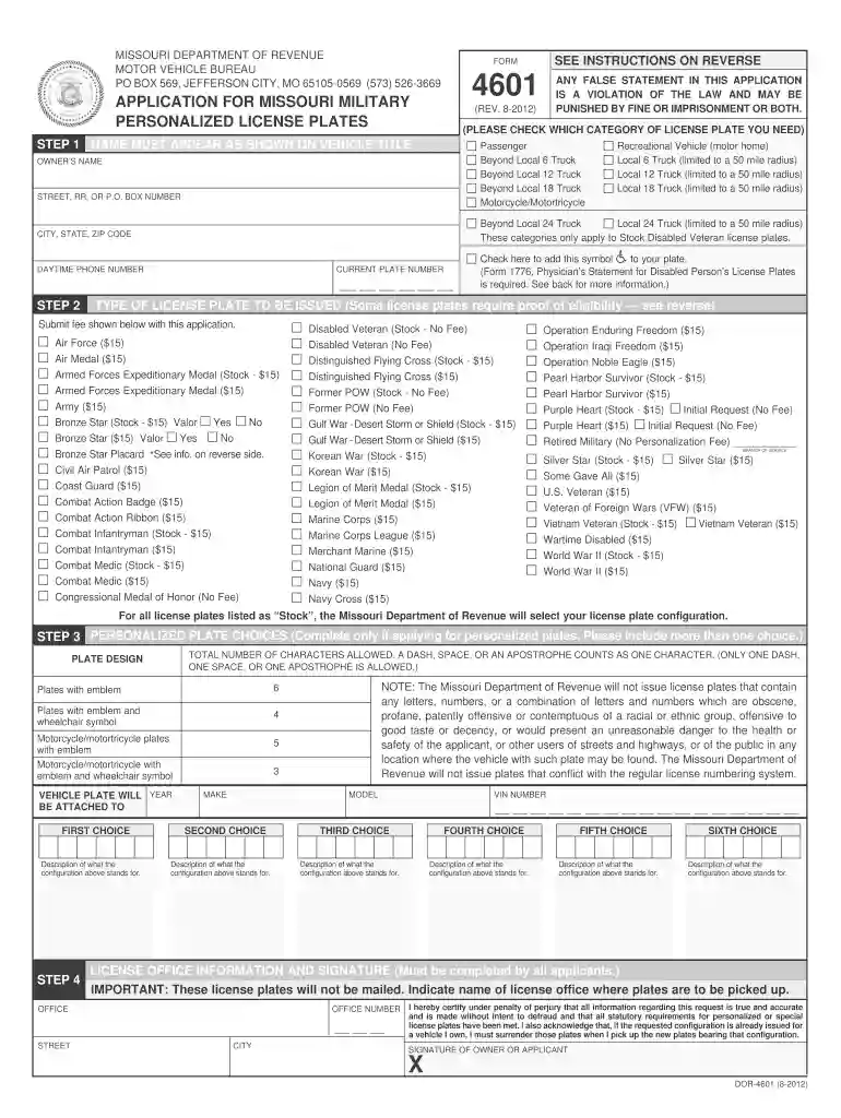 form 4601 Preview on Page 1