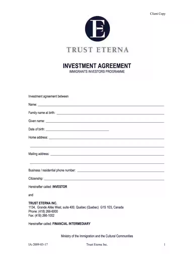 cash investment contract template pdf Preview on Page 1