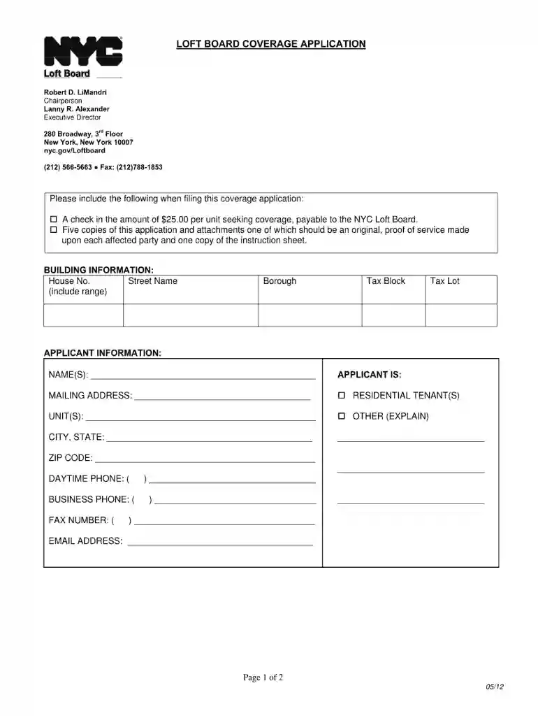 loft application form Preview on Page 1
