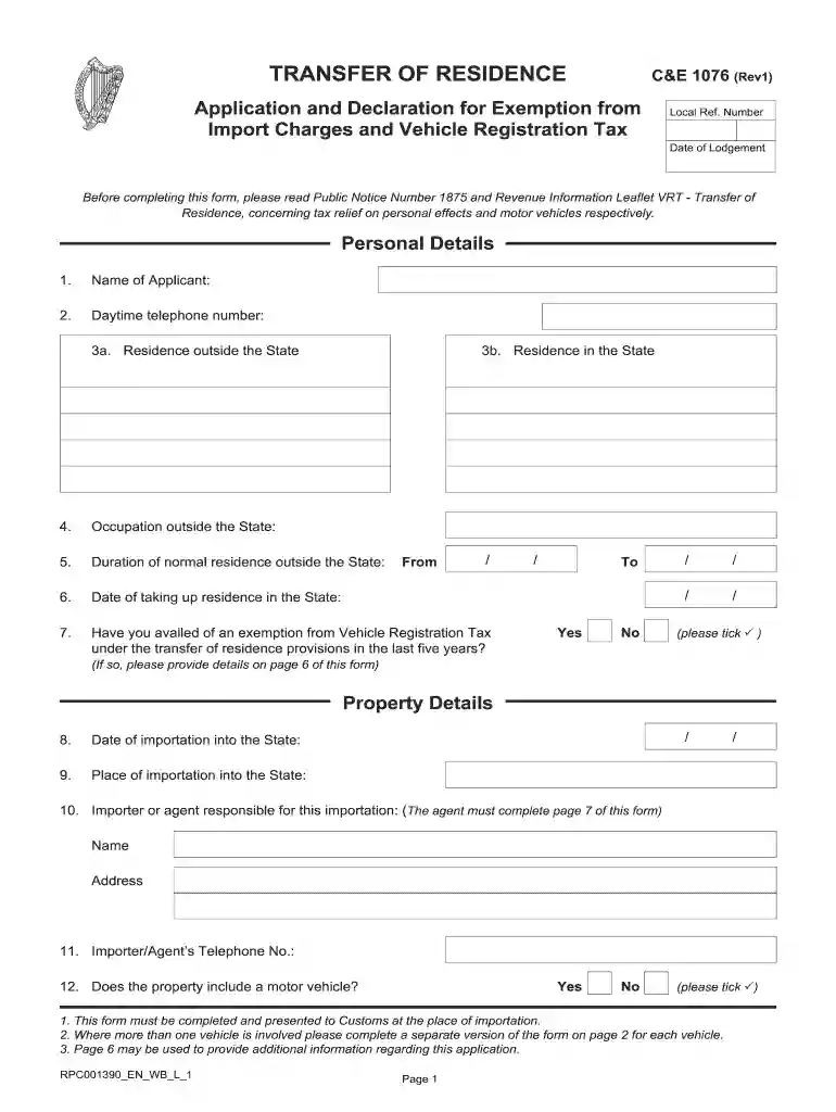 ireland form 1076 Preview on Page 1