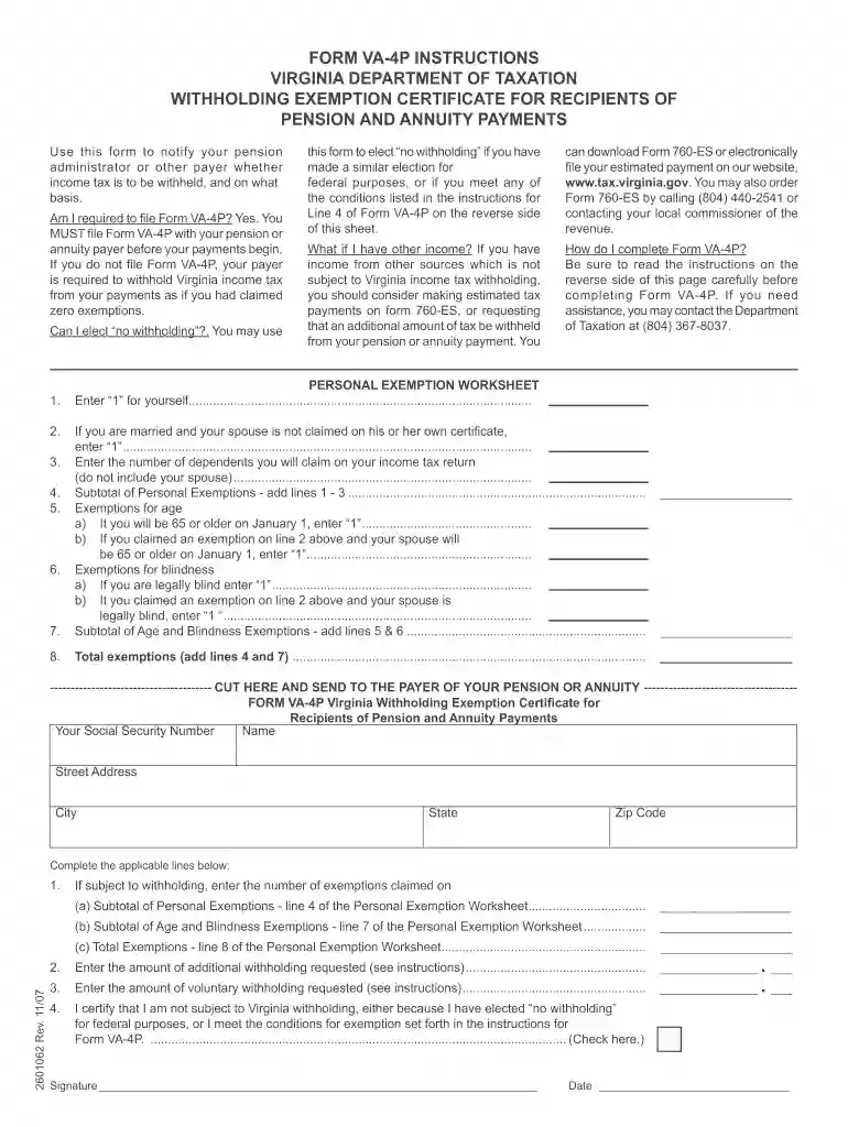 employees virginia withholding exemption certificate 2007 form Preview on Page 1