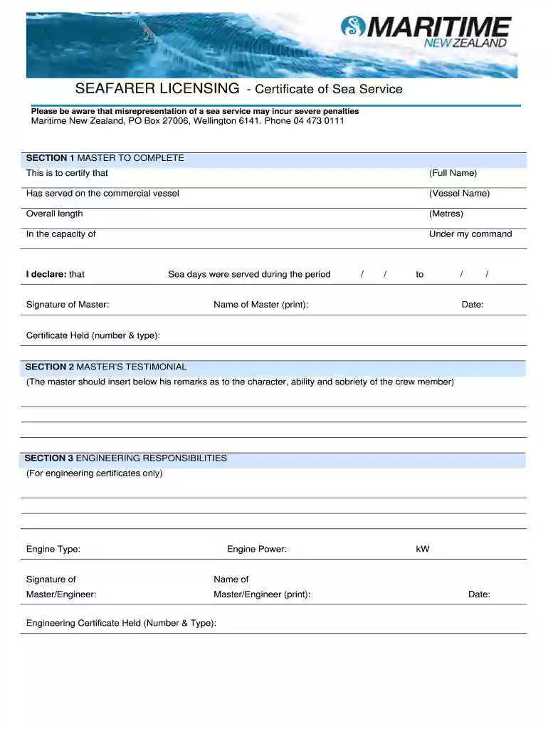 sea service certificate Preview on Page 1
