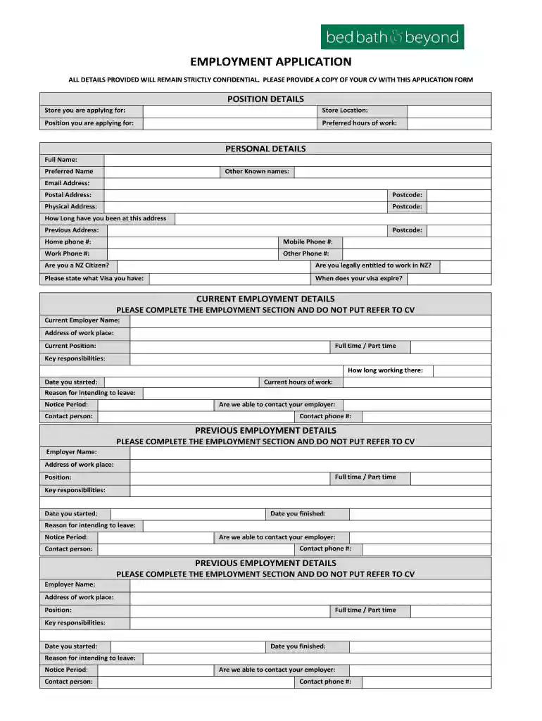bed bath and beyond application pdf Preview on Page 1