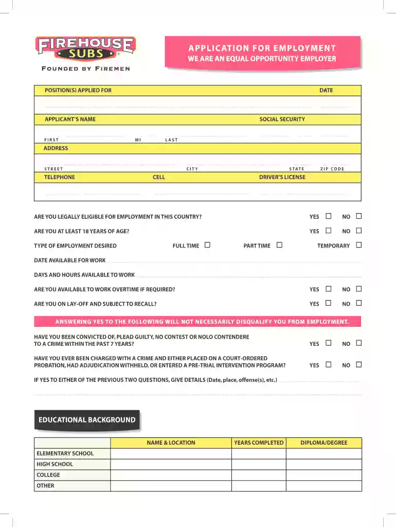 firehouse subs application pdf Preview on Page 1