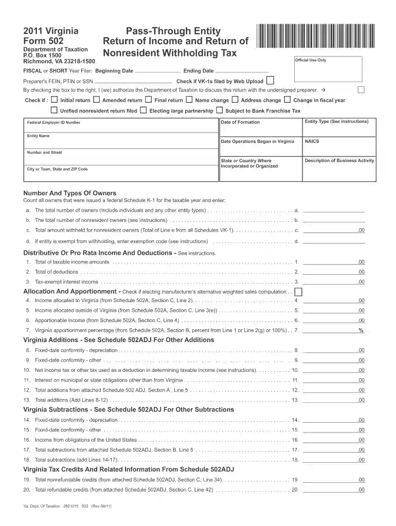 2006 virginia form 502 2011 Preview on Page 1