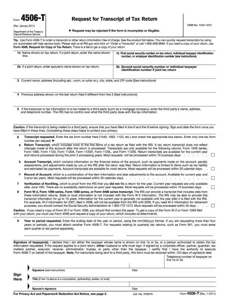 form 4506 t 2011 Preview on Page 1