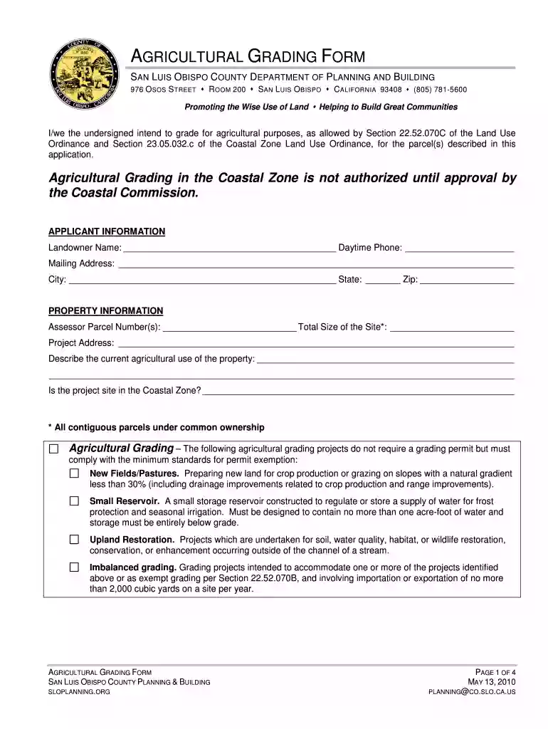 AGRICULTURAL GRADING FORM - slocounty ca Preview on Page 1