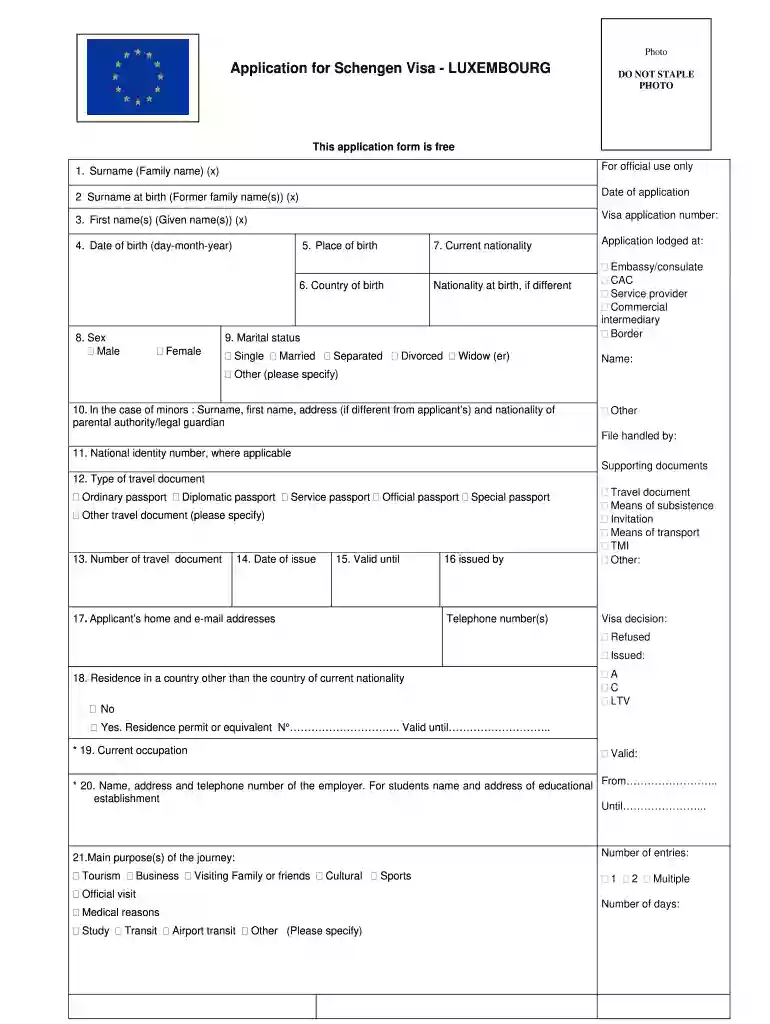 luxembourg work visa application form Preview on Page 1