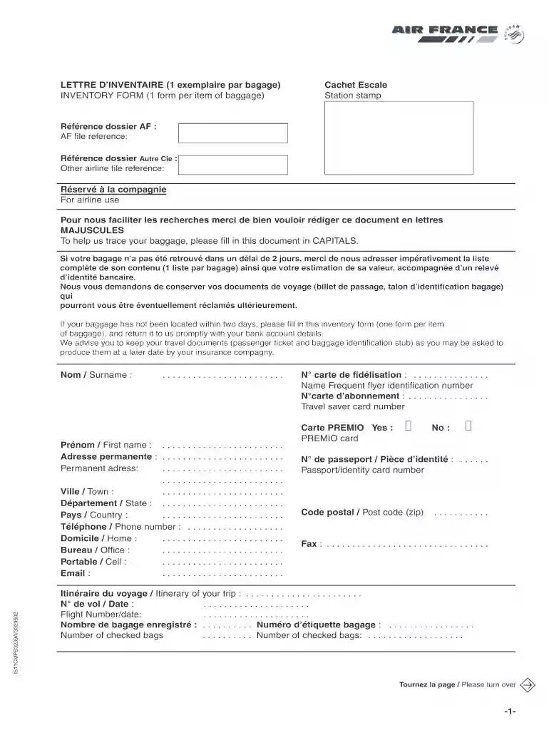 air france delayed baggage compensation form Preview on Page 1