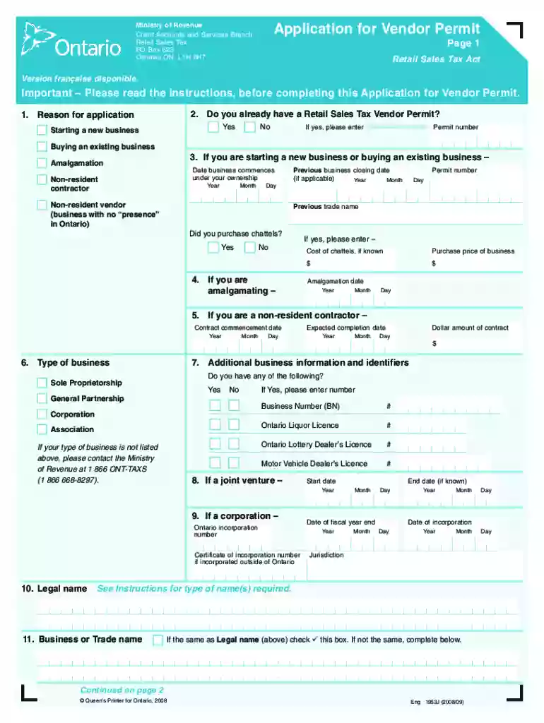 vendor permit ontario Preview on Page 1