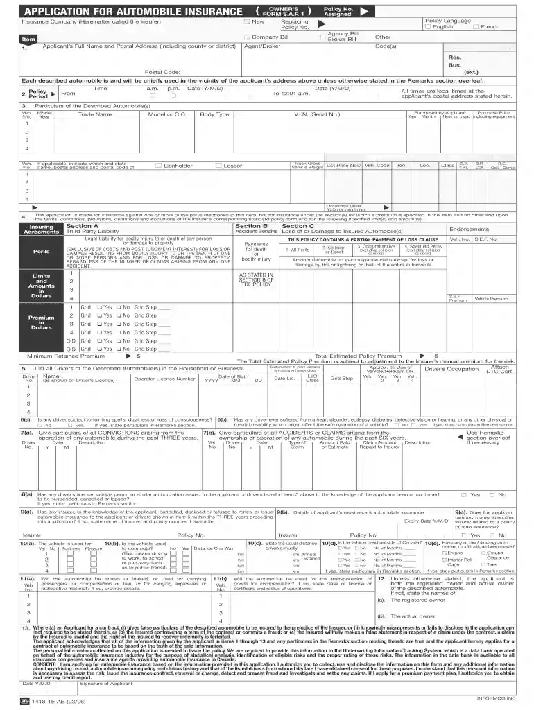 alberta application for automobile insurance form Preview on Page 1