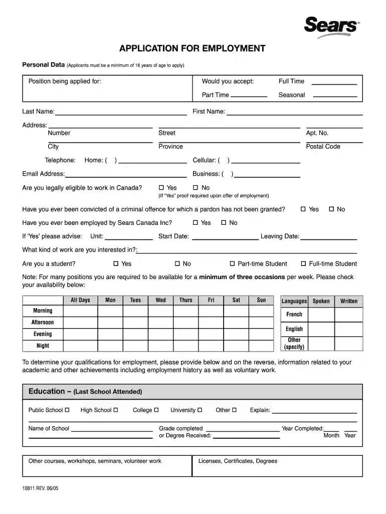 sears job application Preview on Page 1