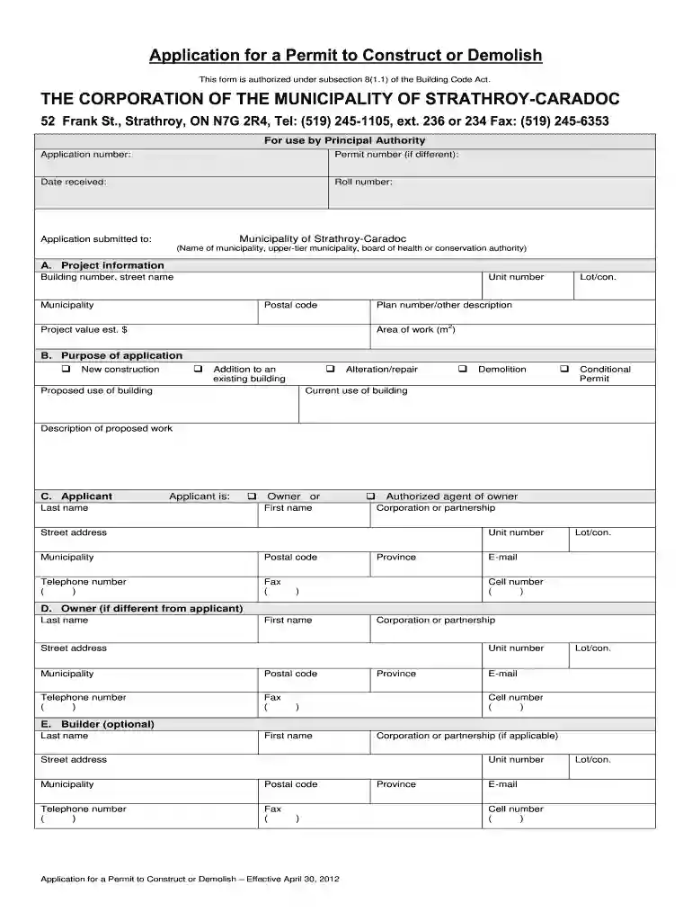 Building/Demolition Permit Application Form - Township of Strathroy ... Preview on Page 1