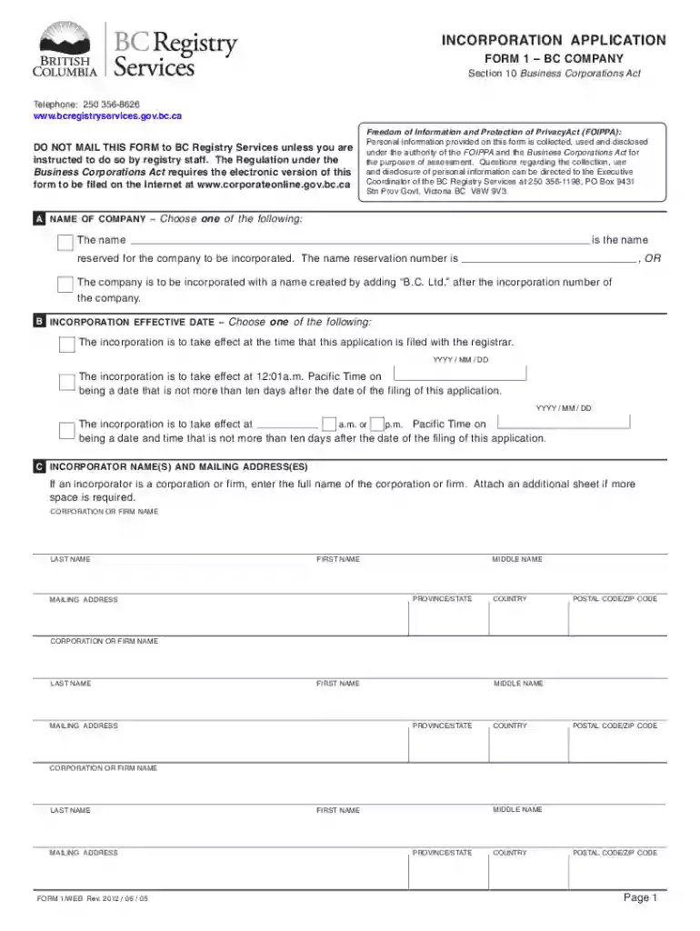 incorporation agreement template bc Preview on Page 1