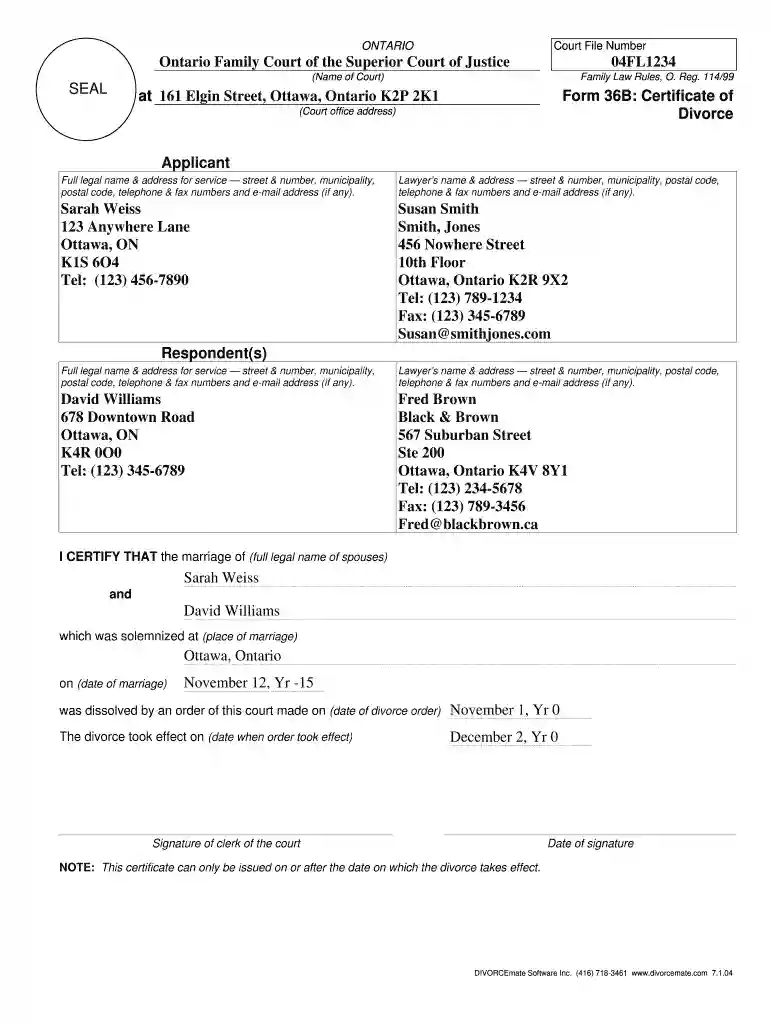 divorce certificate ontario Preview on Page 1