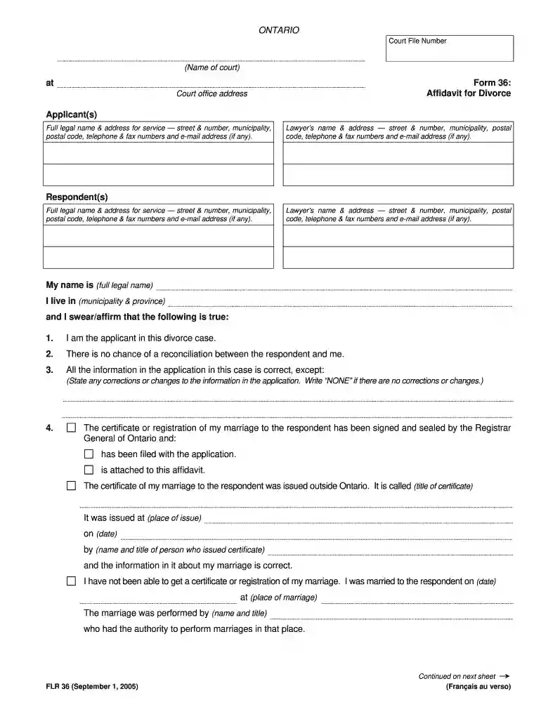 form 36 affidavit for divorce Preview on Page 1