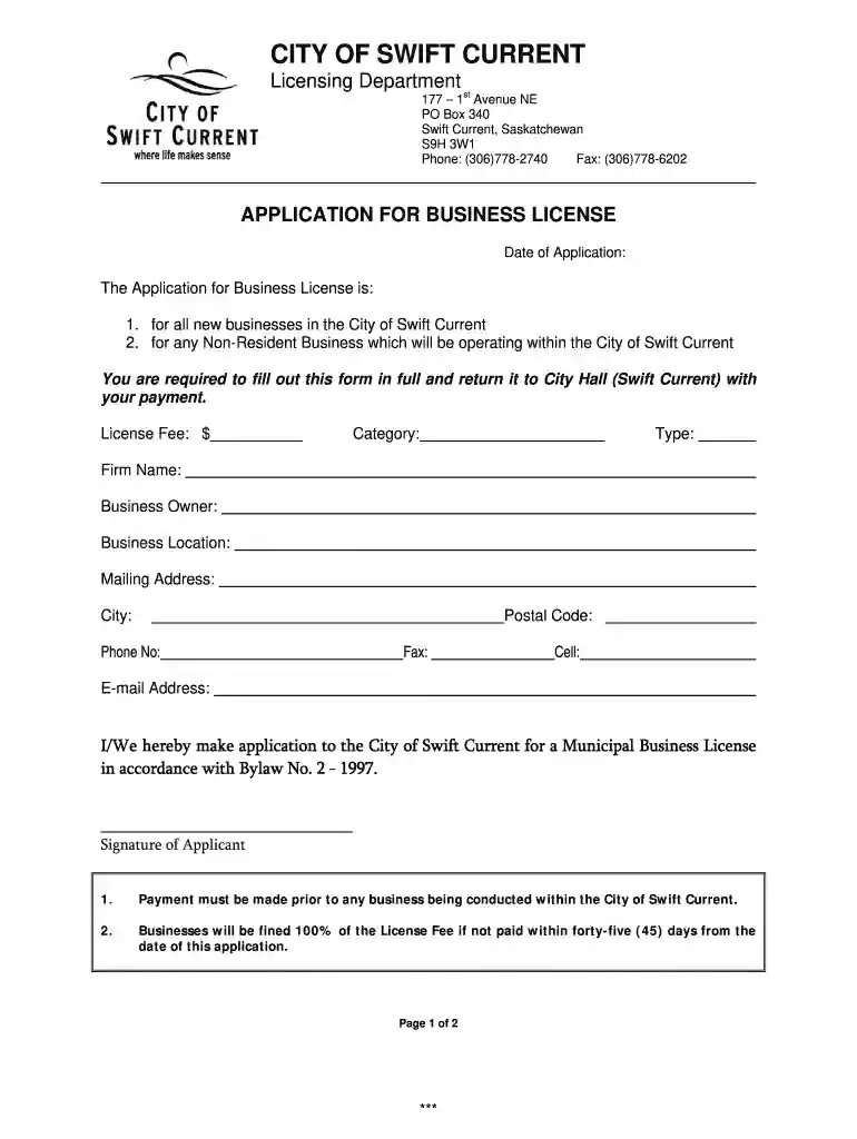 business license swift current 2011 form Preview on Page 1