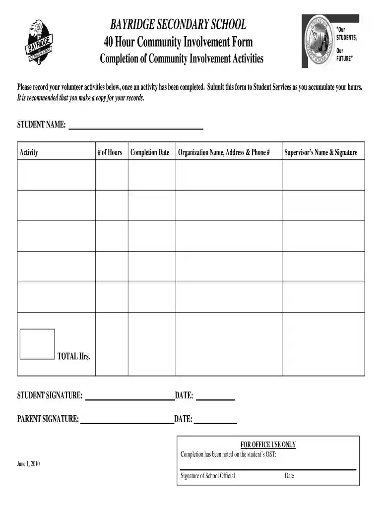 free printable community service forms Preview on Page 1
