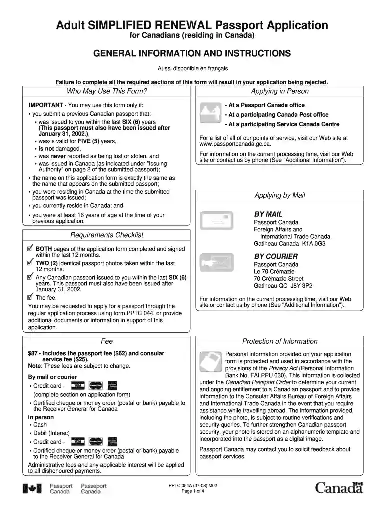 adult simplified renewal passportDocHubcom 2008 form Preview on Page 1