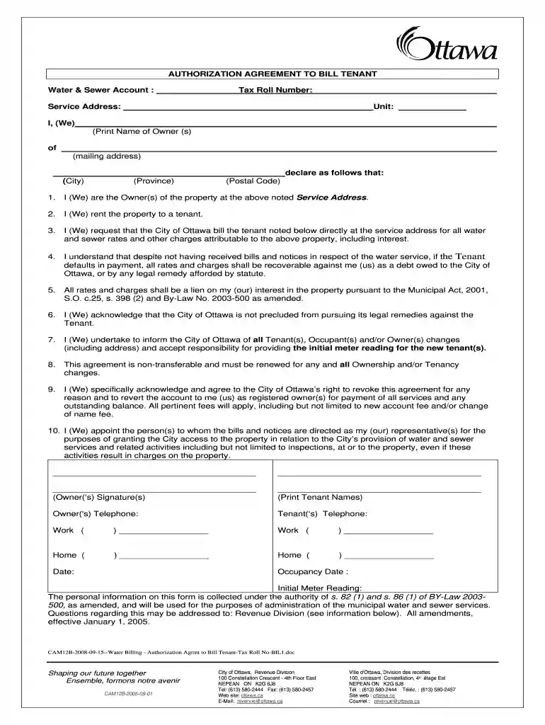 authorization agreement to bill tenant Preview on Page 1