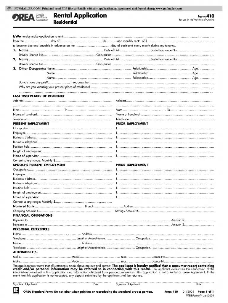 california residential rental application Preview on Page 1