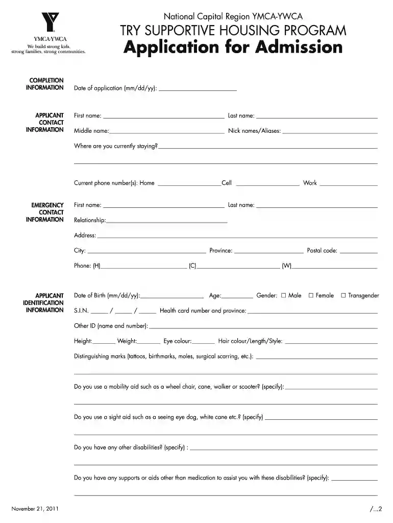 ywca application form Preview on Page 1