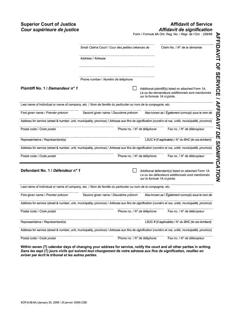 affidavit of service 8a Preview on Page 1