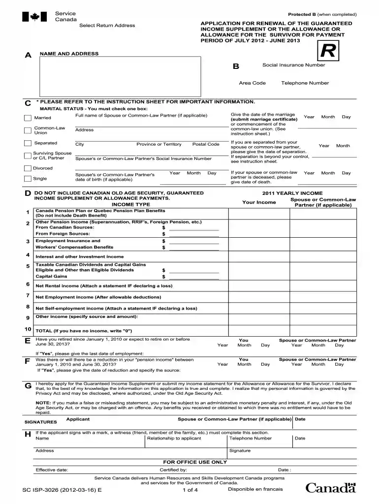 application for renewal of the guaranteed income supplement form instruction sheet 2012 Preview on Page 1