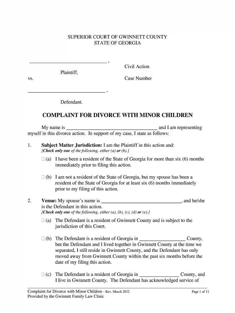 complaint for divorce form Preview on Page 1