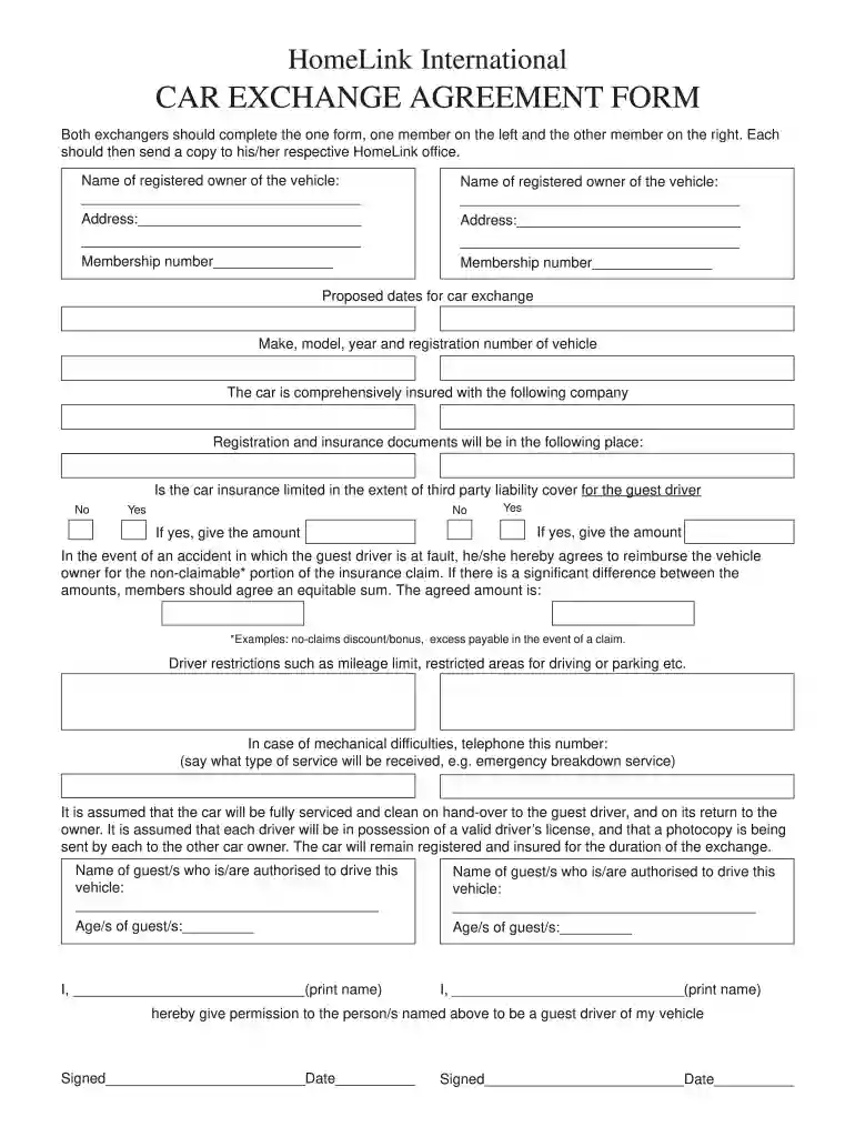 vehicle swap agreement sample Preview on Page 1
